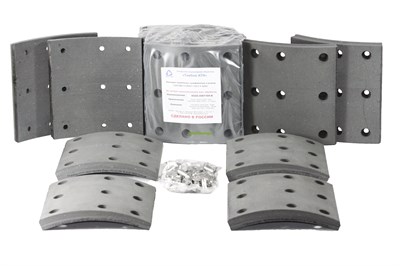 Рем. комплект тормозных накладок а/м КАМАЗ-6520, 6560 ЕВРО (Сверл./расточен./с заклёпками/ширина 180мм./ к-т 8 шт. короткие) Тамбов АТИ 6520-3501105-К