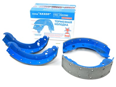 Колодка барабанного тормоза а/м ГАЗ-3302, Газель Next (к-т 4 шт.) клёпанная/задняя АККОР 3302-3502090