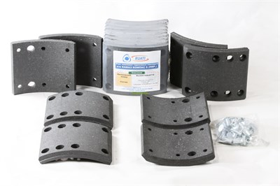 Рем. комплект тормозных накладок а/м Камаз КОМПАС 9 мост JAC N90 передний (Сверл./с заклёпками/ к-т 8 шт./ширина 118 мм.) RUATI RU3501105LE710