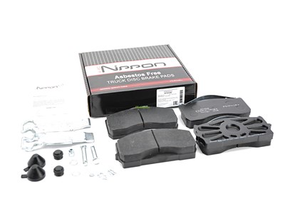 Колодка дискового тормоза (ACV 038 K) системы: Knorr SB 5000; SN5 а/м ГАЗ-33104, Валдай, MAN, Mercedes и др. полный (к-т 4 шт., с установочным комплектом: палец\пружины\резинки) WVA 29115  29148  29183, 3310-3501800 (NIPPON) ACV 038 K