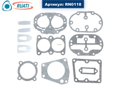 Набор прокладок компрессора а/м КАМАЗ, УРАЛ 2-х цилиндрового н/о: лепесткового, повыш. произв., плоская головка (11 наим. 13 шт., ПМБ паронит, аналог: 5320-3509015-10 №1 состав: 5320-3509038, 5320-3509103, 5320-3509063, 130-3509240, 5336-3509071, 5336-350 RN0118