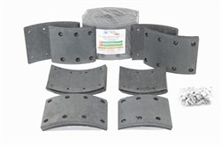 Рем. комплект тормозных накладок а/м КАМАЗ-53229, 53215 4 длинные+ 4 короткие (Сверл./расточенные/с заклёпками/ширина 140мм./ к-т 8 шт. толст.+тон., повышенная термостойкость и экспл. характ./ 53229/65115-3501105) RUATI RU 272 HD